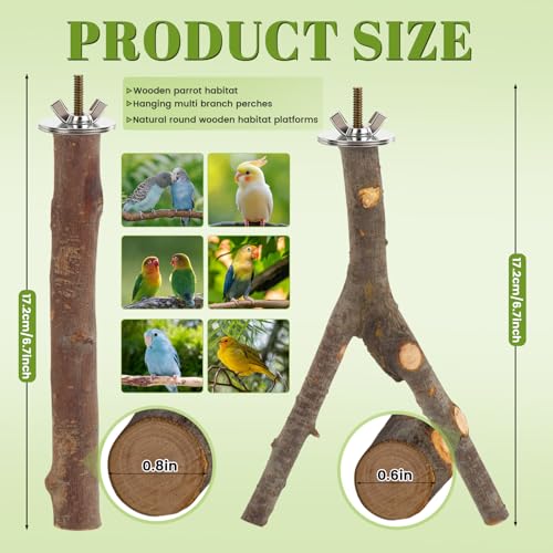 6 Pack Natural Wood Bird Perches for Cage, Wooden Parrot Perch | Wood Bird Stand Toy, Hardwood Branches, Climbing & Chew Toy for Bird Cage Accessories, Ideal for Parakeets Budgies Cockatiels - size: Medium Size-6 Pack