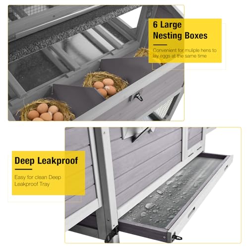 Aivituvin Extra Large Chicken Coop 137" L Hen House Duck Cage for 10-15 Chickens with Spacious Run, 6 Nesting Box, 6 Raised Perches (Grey, AIR46) - size: AIR46