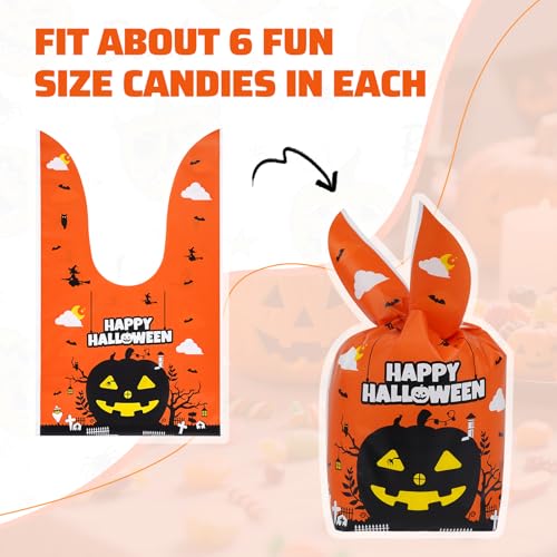 Fruasio 100PCS Halloween Treat Bags with Bunny Ear Ties, Black Cat Designs - color: Purple