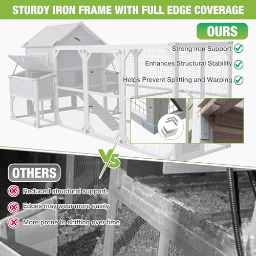 Large Chicken Coop Outdoor Waterproof Chicken Run with Asphalt Roof, Wooden Poultry Enclosure with Easy-Clean Slide-Out Tray for 8-10 Chickens Poultry Cage with Nesting Boxes for Duck Rabbit - size: 134.5"L x 59.0"W x 62.4"H