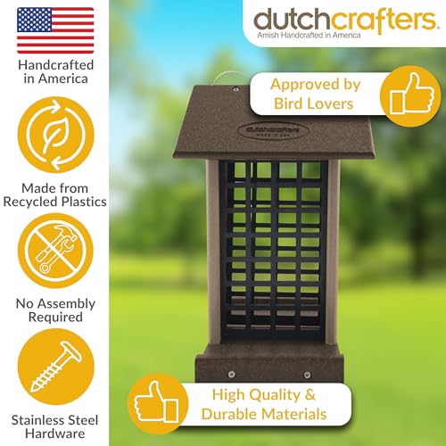 DutchCrafters Plastic Poly Hanging Whole Peanut Bird Feeder for Large Birds, Woodpeckers, Blue Jays for Outdoor, Garden, Yard - USA Amish Made (Tudor Brown/Weatherwood) - color: Tudor Brown/Weatherwood