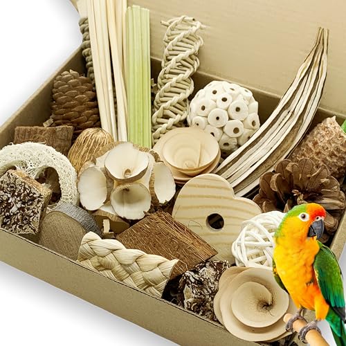 30PCS Natural Foraging & Chew Parrot Toys, Shredding Box for Birds | Natural Bird Toy Set for Parakeets, Cockatiels, Conures & Lovebirds, Helps Reduce Stress & Cage Boredom - size: Medium