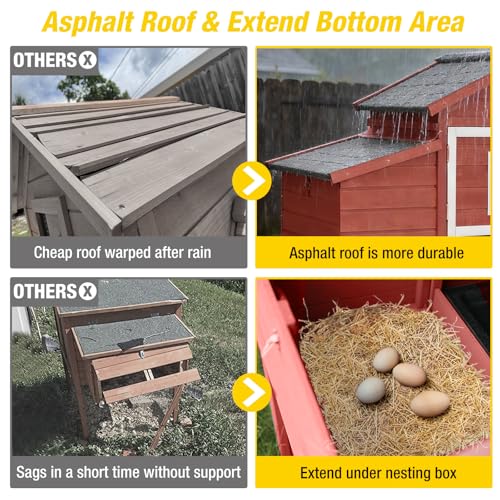 Aivituvin Chicken Coop Expandable Mobile Chicken House for Outdoor with Wheels, Nesting Box, Leakproof Pull-on Tray and UV-Resistant Roof Panel (Red, AIR23) - color: Red, size: 67.3"L x 26.0"W x 39.4"H