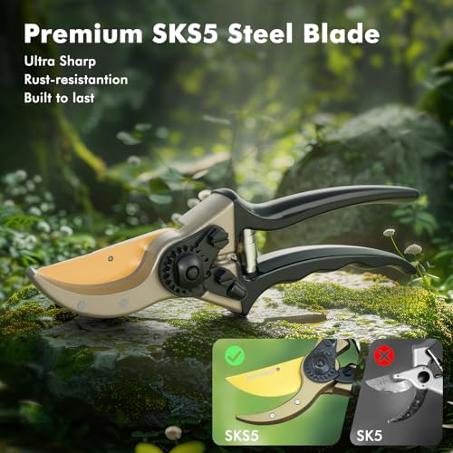 RESTMO Pruning Shears, 8.6 Inch, Titanium Blade, Bypass, Black | Professional garden shears. Premium SKS5 steel blade. Forged aluminum handles. Long-lasting sharpness. For gardening. - size: Garden Pruning Shears（Black）
