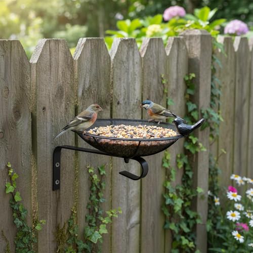 Metal Tray Bird Feeder - Summer Heavy Duty Mesh Seed Tray for Wild Birds Hummingbird, Wall Tree Fence Table Mountable Platform Feeder with Hanging Hook in Deck Balcony Garden Backyard