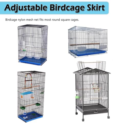 Large Bird Cage Seed Catcher Skirt, Parrot Parakeet Macaw Cover Black | Drawstring mesh skirt wraps parrot or parakeet cage so seeds and feathers stay off your floors and carpet(78.5 * 27.6in) - color: 78.5*27.6in-black