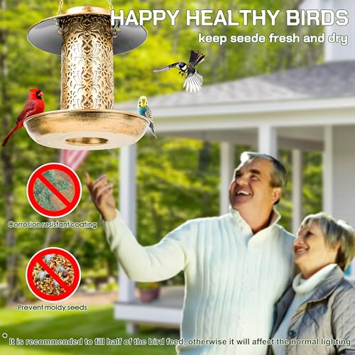 Bird Feeder for Outdoors Solar Hanging Bird Feeder Bird House with Cardinal Feeder Large Capacity Metal Wild Bird Feeder for Garden Decor Unique Gifts & Patio Decor (Bronze, 8 INCH)