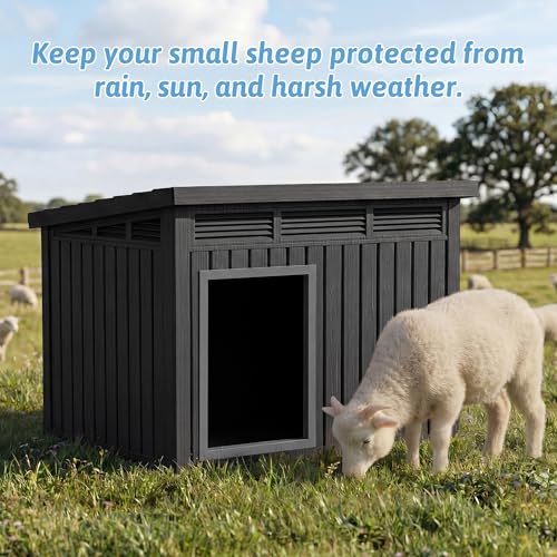 DRATO Goat House, Weather Resistant Resin Dog Houses with Sloped Roof & Louvered Ventilation, Outdoor Small Animal Shelter for Goats and Pets, Easy Assemble, Black - color: Black, size: 32.2*25.12*24.13