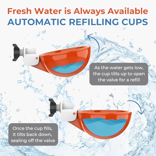 Lil'Clucker Large Automatic Chicken Waterer Cups | Chicken Water Feeder Suitable for Chicks, Duck, Goose, Turkey and Bunny | Poultry Water Feeder Kit (Orange, 12-Pack) - size: 12-Pack