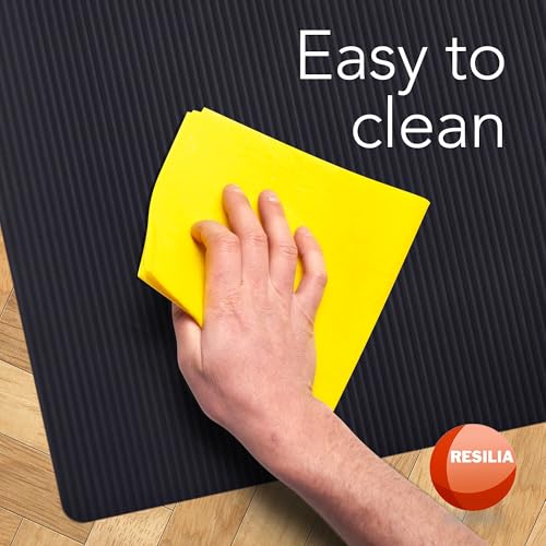 RESILIA Black Plastic Floor Runner - Embossed Wide Rib Waterproof Vinyl, Heavy Duty Protector Mat for Indoor Hardwood, Hard Floors, Garage, Entryway, Kitchen, & Outdoor Use, 27” x 25’, Made in the USA - size: 27" x 25'