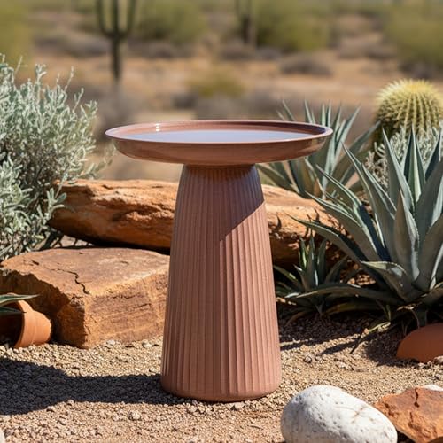 Sunnydaze Modern Bird Bath for Outside, Iron, 23” H, Canyon Clay Glaze | UV & Rust-Resistant Matte Finish, Durable Iron,1 Gal Water Cap, Outdoor Birdbath for Garden, Pedestal Bird Bath with Bowl - color: Canyon Clay Glaze