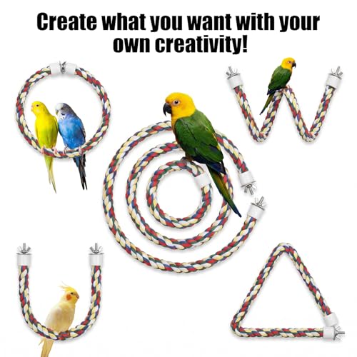 Bird Cotton Rope Perch, Bendable Bungee Climbing Swing for Birds, Colorful Fun Climbing Parakeet Rope Perch Toy for Parrots, Cockatiels, Parakeets, Budgie Cages Comfy Birds
