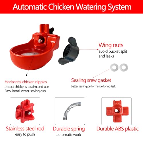 Heavy Duty 12-Pack Automatic Chicken Water Nipples with Cups, Horizontal Leak-Proof Waterer for Coop, Quail, Chicks, Turkeys, Peacocks, fits 5-Gallon Buckets & PVC Pipes