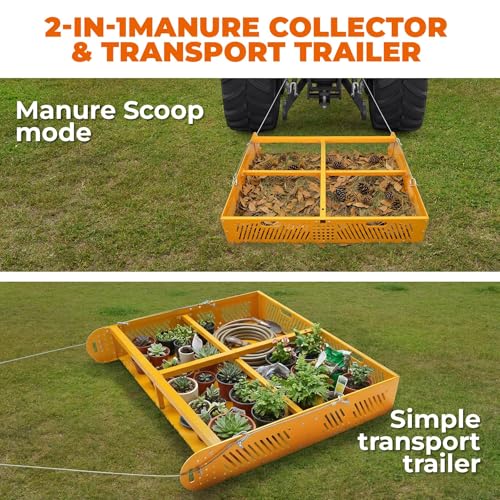POPMOON 2-in-1 Horse Manure Fork & Tow Behind Trailer, 330lb Manure Scooper | Heavy Duty 330lbs Capacity Paddock Cleaner, Easy Assemble Drag Manure Collector for Pasture, Farm & Yard Sweeper - size: 43" L -no wheels