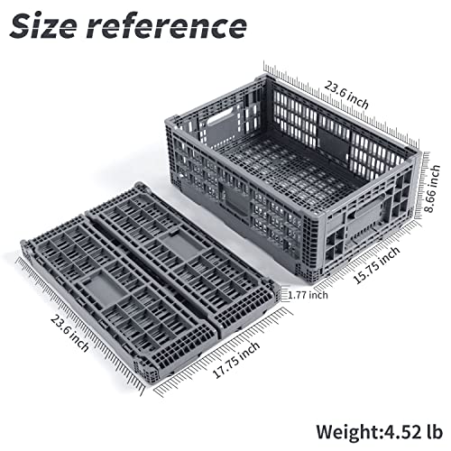 Collapsible Storage Bin/Containe， Transfer box,crate Transit storage of various items (Gray 23.6" L x 15.7" W x 8.6" H) - size: Gray 23.6" L x 15.7" W x 8.6" H