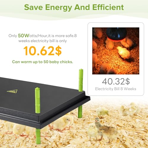 Tetuga Brooder Heat Plate 16 X 22” Chick Heating Plate Warm Up to 50 Chicks | Chicken Heater Plate with Adjustable Height & Angle, Energy-Efficient 50W Chick Warmer Safer Than Brooder Lamp - size: 16x22 Inch