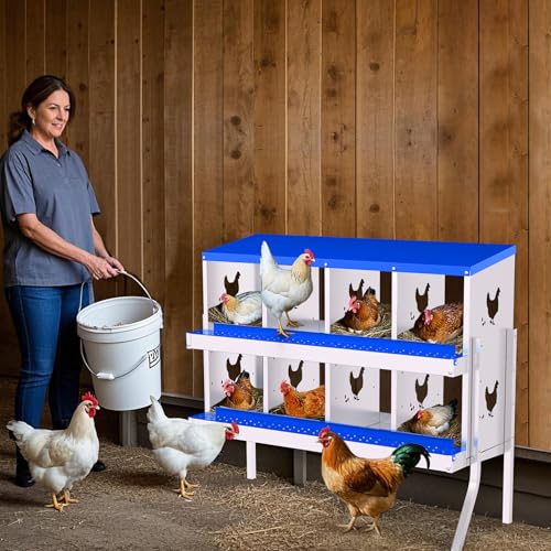GarveeHome 8 Holes Nesting Boxes for Chickens, Roll Away Chicken Nesting Box with Lid Cover, Easy Egg Collection, Chicken Laying Box for Outdoor, Poultry Coop, Farm, Yard, with Bracket Legs