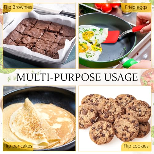 Silicone Cookie Spatula Turner 2 Pack Mini Brownie Spatula Flexible Kitchen Small Silicone Turner for Nonstick Cookware Heat Resistant No Scratch Flipper for Egg(Solid Flat,Red) - color: Red
