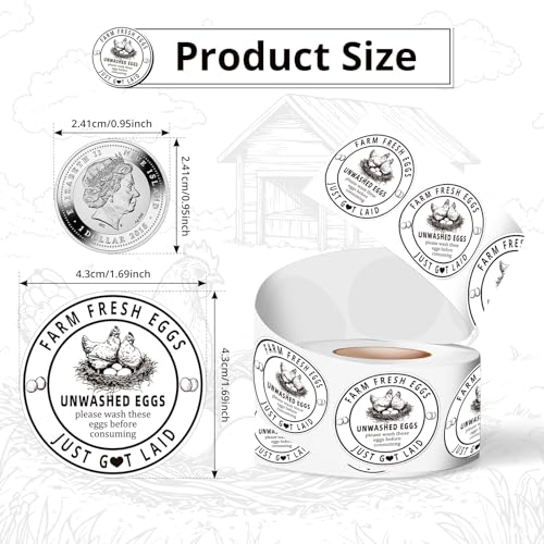 500Pcs Farm Fresh Egg Carton Stickers Labels, 1.7 Inch Self Adhesive Unwashed Eggs Lables for Farm Small Businesses and Chicken Farms Farmers Markets - color: Unwashed Eggs