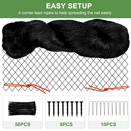 Bird Netting 25'x50' Heavy Duty Nylon Net with 2" Mesh, Chicken Netting | Poultry Net Over Chicken Run, Aviary Net, Garden Netting for Fruit Tree, Orchard Against Hawks, Squirrels, Deer - size: 2", 25' x 50'