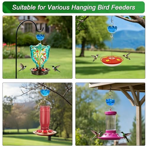 Ant Moat for Hummingbird Feeders, 6 Pack 4OZ Blue | Heavy Duty Metal Hooks with Water Level Window, Bright Flower Design for Outdoor Hanging Bird Feeders - color: Light Blue