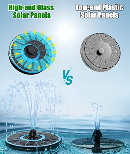 SZMP Solar Fountain Pump Upgraded 100% Glass Panel, 3.5W Solar Powered Fountain Built-in 2000 Battery with 7 Nozzle & 4 Fixer, Solar Fountain for Bird Bath, Pond, Fish Tank, Outdoor