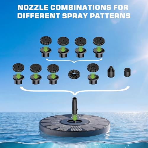 AISITIN 3.5W Solar Fountain for Bird Bath with 6 Interchangeable Nozzles | Floating Solar Water Fountain Pump, Outdoor Solar Water Pump for Garden Pond, Aquarium, Fish Tank, Pool