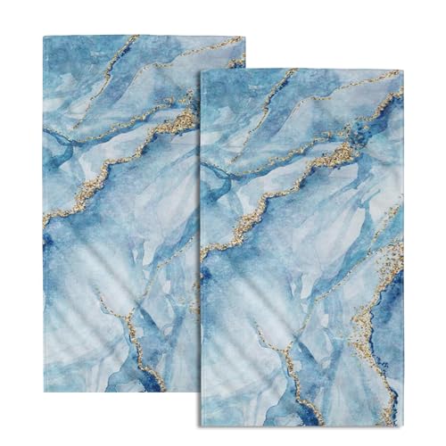 Giwawa Blue Marble Hand Towels for Bathroom Abstract Modern Kitchen Towel Blue Gold Decorative Fingertip Towels for Home Bathroom Kitchen Hotel Spa 14 x 28 Inch, Set of 2 - color: Blue Marble
