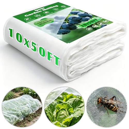 10 X 50FT Garden Mesh Netting Ultra Fine Mesh Netting Pest Barrier, Insect Bug Bird Netting for Vegetables Fruit Flower Garden Protection, Thickened 60 Mesh Row Covers Fabric Screen from Birds Bugs - size: 10FT X 50FT