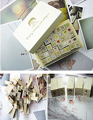 Diary Stamp Set,Wooden Rubber Signet for Children DIY Scrapbooking Planner Card Making(40pcs,Happy Day) - color: Happy Day(40pcs)