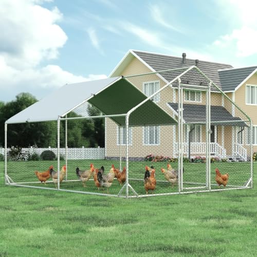 4ever2buy Metal Chicken Coop, 10x13 FT Walk-in Chicken Run Pen Poultry Cage, Water-Resistant & Anti-UV Cover, Large Chicken Coop for 12-15 Chickens - size: 157.2"L x 117.6"W x 76.8"H