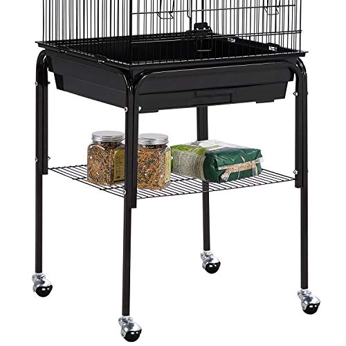 Yaheetech Medium Parakeet Bird Cage for Small Birds Sun Parakeets Green Cheek Cockatiels Conures with Wooden Perches&Rolling Stand, Black