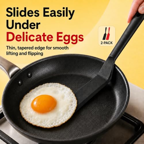 Pack of 2, Egg Spatula - Non-Stick, High Heat Resistant Kitchen Tools for Panckes, Eggs, Baking, Cooking, and Mixing - Red & Black - color: Red & Black