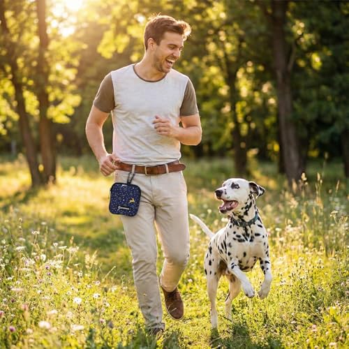 Dog Treat Pouch with Training Clicker,Waterproof Nylon Fabric Poop Bag Holders for Leashes,Hands Free Small Dog Walking Bag with Carabiner, Pet Puppy Training Walking Essentials (Moose) - color: Moose