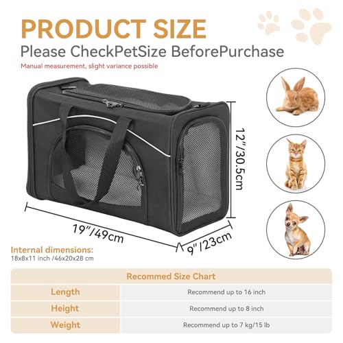 ‌Petsfit Airline Approved Pet Carrier for Small Dogs & Cats, 19x9x12 TSA Approved Carrier, with Removable Dual-Sided Padding (2-Way Placement) - Fits Under Most Airplane Seats, Escape Proof (Black) - color: Black, size: 19.0"L x 9.0"W x 12.0"H