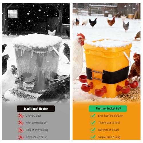 1 PCS Chicken Water Heater for Winter, 40W Safe Thermo Bucket Belt Heated Strapr Fits Most 2-5 Gallon Chicken Waterer, Energy Efficient Freeze Protection for Poultry Livestock+1 Bag