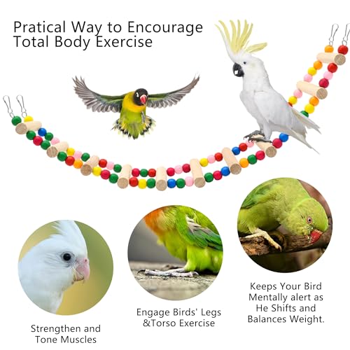 15-Step Bird Ladder Bridge,28.74 x 3.15 inch Raw Wood and Edible Dye | 2 Pieces,Pet Hamster Climbing Ladder Swing Toys Suitable for Small to Medium Birds,Bird Cage Accessories - size: 15 Ladders -2pcs