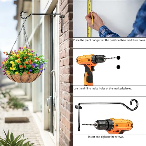 2 Pack Heavy Duty Metal Plant Hanger Wall Hooks – Indoor and Outdoor, Holds Up to 15-25 lb, for Hanging Plants, Lanterns, Bird Feeders – 9.4IN Black - color: Black, size: 9.4 IN-Curved Hook