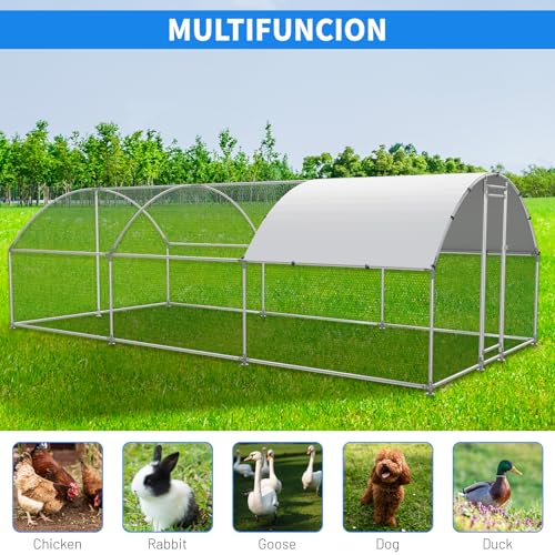 NUGRIART Large Metal Chicken Coop, Outdoor cage Run with Waterproof and Anti-UV Cover, Dome Roof Walk-in Poultry Cage Rabbit Duck House for Outside, Backyard and Farm. - size: 228.0"L x 120.0"W x 78.0"H