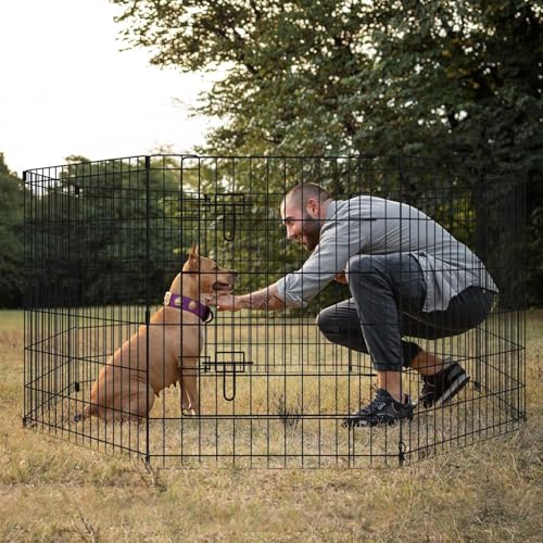 Artmalle 30-Inch Dog Playpen with Top Cover, 8-Panel Rustproof Fence | 30-inch rustproof 8-panel dog playpen with mesh top cover, foldable setup and flexible shapes for indoor or outdoor use. - style: 24'' x 30'' with Top cover