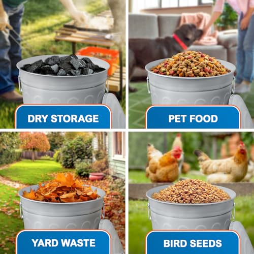 Plexon 13 Gallon Metal Trash Can with Lid Outdoor Vintage Trash Can Steel Retro Garbage Can for Kitchen Farmhouse Rustic Bird Seed Storage Pet Food Cute Bucket, Gray - color: Gray
