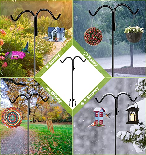 76 Inch Double Shepherd Hook Stand for Outdoor Birdfeeder, 1 Pack | Adjustable Two Sided Garden Bird Feeder Pole Holder for Birdhouse Planter Solar Light Lantern, Black - size: 76in-1pcs