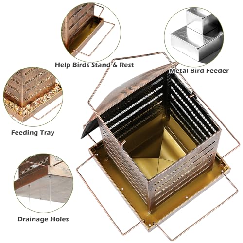 Bird Feeder, 3LB Large Capacity Metal Birdfeeder for Outdoor Hanging | Wild Birdfeeder, Heavy Duty, 4 Perches, Sturdy, Easy to Refill, For Garden Yard Outside Decoration - color: Rectangular, 3 lbs