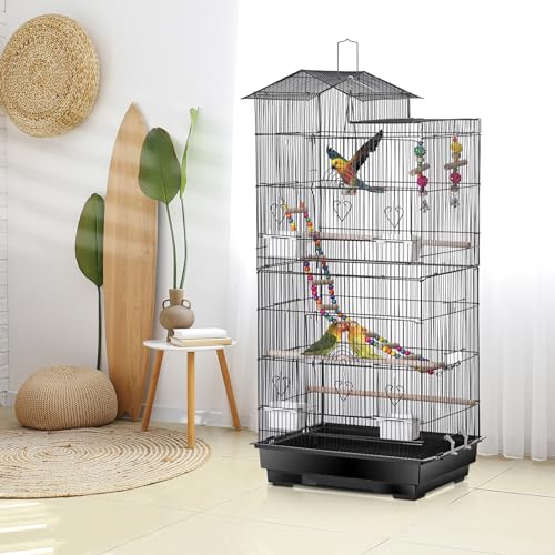 ZENY 39-inch Roof Top Large Flight Parrot Bird Cage for Small Quaker Cockatiel Canary Sun Parakeet Green Cheek Finch Budgie Lovebirds Wrought Iron Pet Bird Cage w/Toys