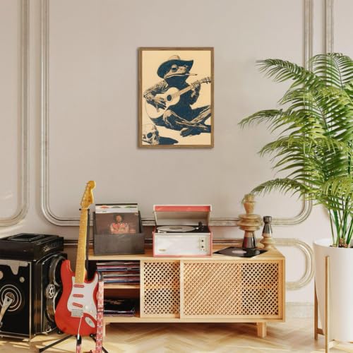 Funny Cowboy Frog Wall Art, Western Musical Frog Wall Decor Painting Whimsical Animal Poster Canvas Vintage Southwestern Prints Picture for Living Room Bedroom Bathroom 16x24 inch Wood Framed - color: Animal-Z-1, size: 24"L x 16"W