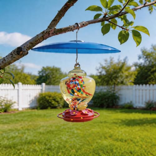 13" Large Glass Rain Cover for Bird Feeder, 2-Pack Blue Weather Guard Dome | Stainless Hooks Squirrel Baffle, Dual Use Protective Shield on Shepherd Pole or Hook Hanging, Bird House Protector, Dia. 33cm - color: Blue, size: 2PC/Pack