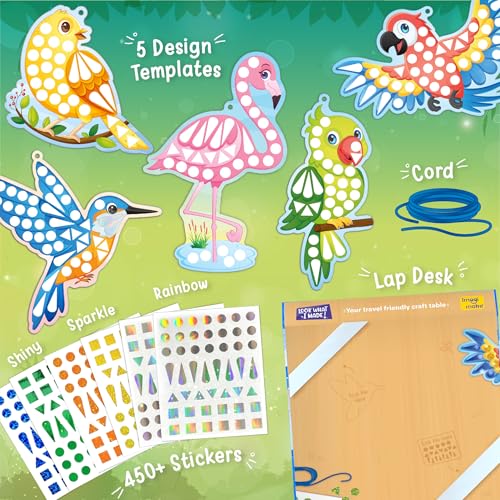 Imagimake Mirror Mosaic - Birds, 5 Templates, 450+ Stickers | Mess-Free Craft Activity, Screen-Free Creative Art Kit for Kids, Birthday Gift for Boys & Girls Ages 3,4,5,6,7 Years Old - style: 6. Birds