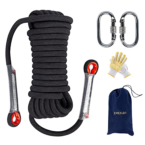 Indoor Outdoor Climbing Rope, 10/12/14mm (32FT/49FT/65FT/98FT) Static Rock Climbing Rope for Escape Rope, Ice Climbing Equipment, Fire Safety Rescue Rope, with Non Slip Gloves - color: Black, size: 12mm/32ft