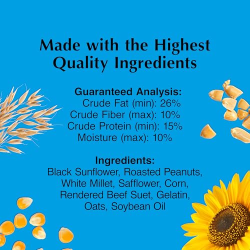 C&S Songbird Snak Seed Cakes for Wild Birds, Suet Nuggets | Bird seed cake with black oil sunflower seed, peanut suet nuggets, year-round feeding with less mess and waste