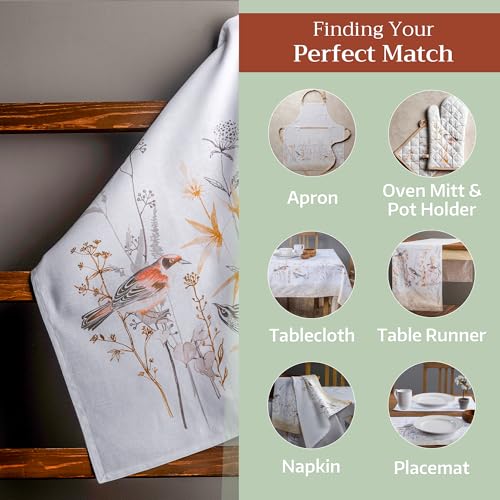 Maison d' Hermine Kitchen Towels Set of 3 Reusable 100% Cotton 27.50" x 20" | Cloth Tea Dish Towels Absorbent with Hanging Loop for Kitchen Dining Party Home Spring Summer - Meadow Florals - Beige - color: 040 - Meadow Florals - Beige